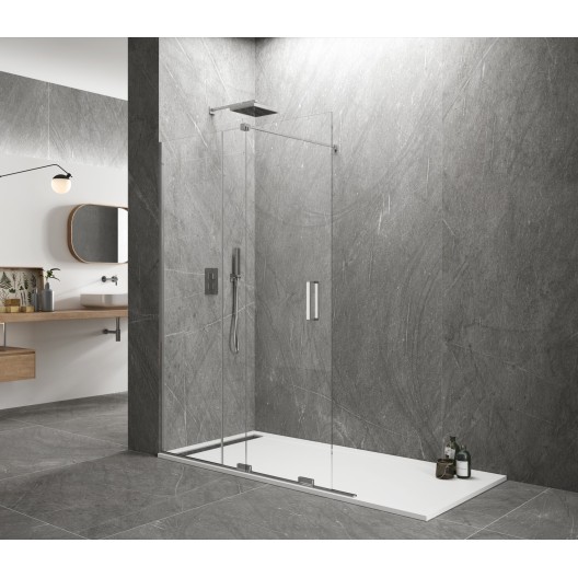 Porte coulissante transparent frontale en accès d'angle libre 1fixe+1coulissant transparent KENNA