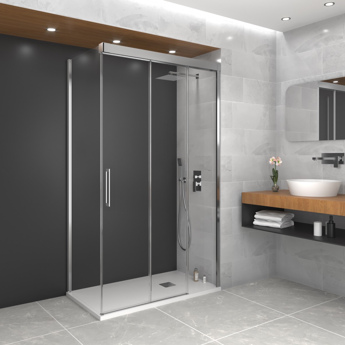 Porte double coulissante fermeture sur verre fixe transparent TRIO