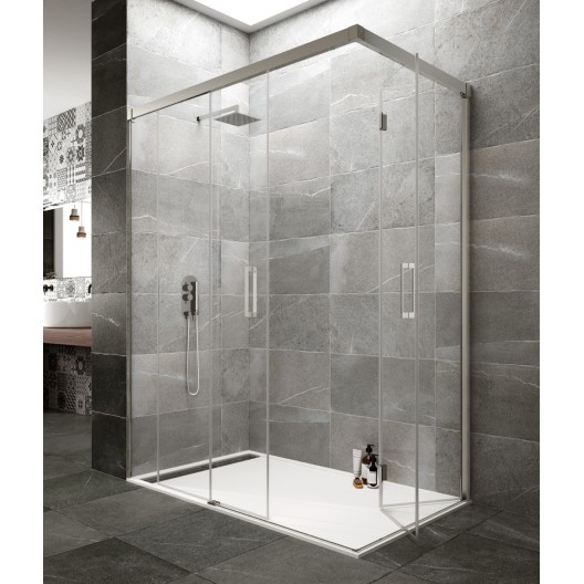 Parois coulissante + parois repliable accès d'angle TANDEM