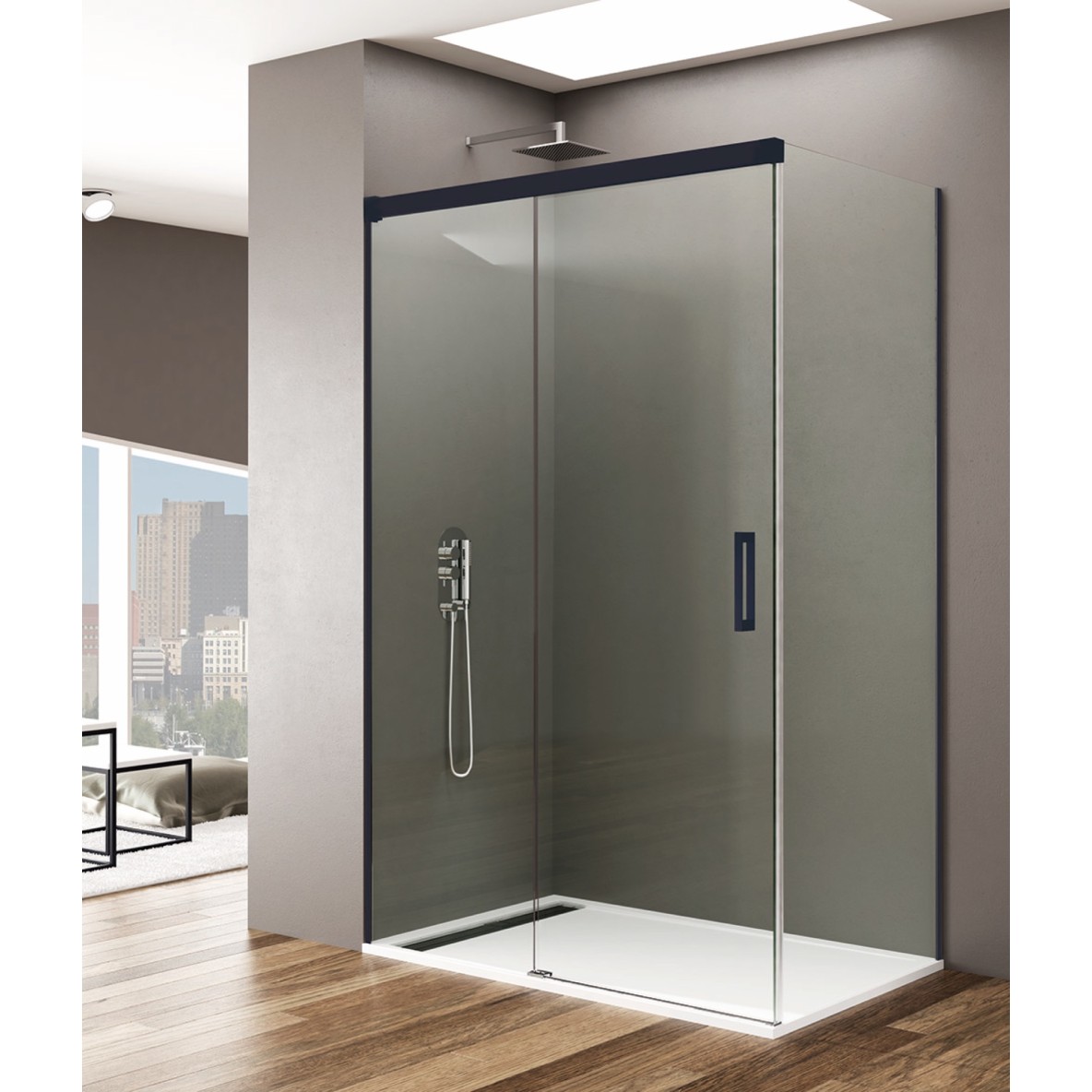 Porte coulissante fermeture sur verre fixe BASIC