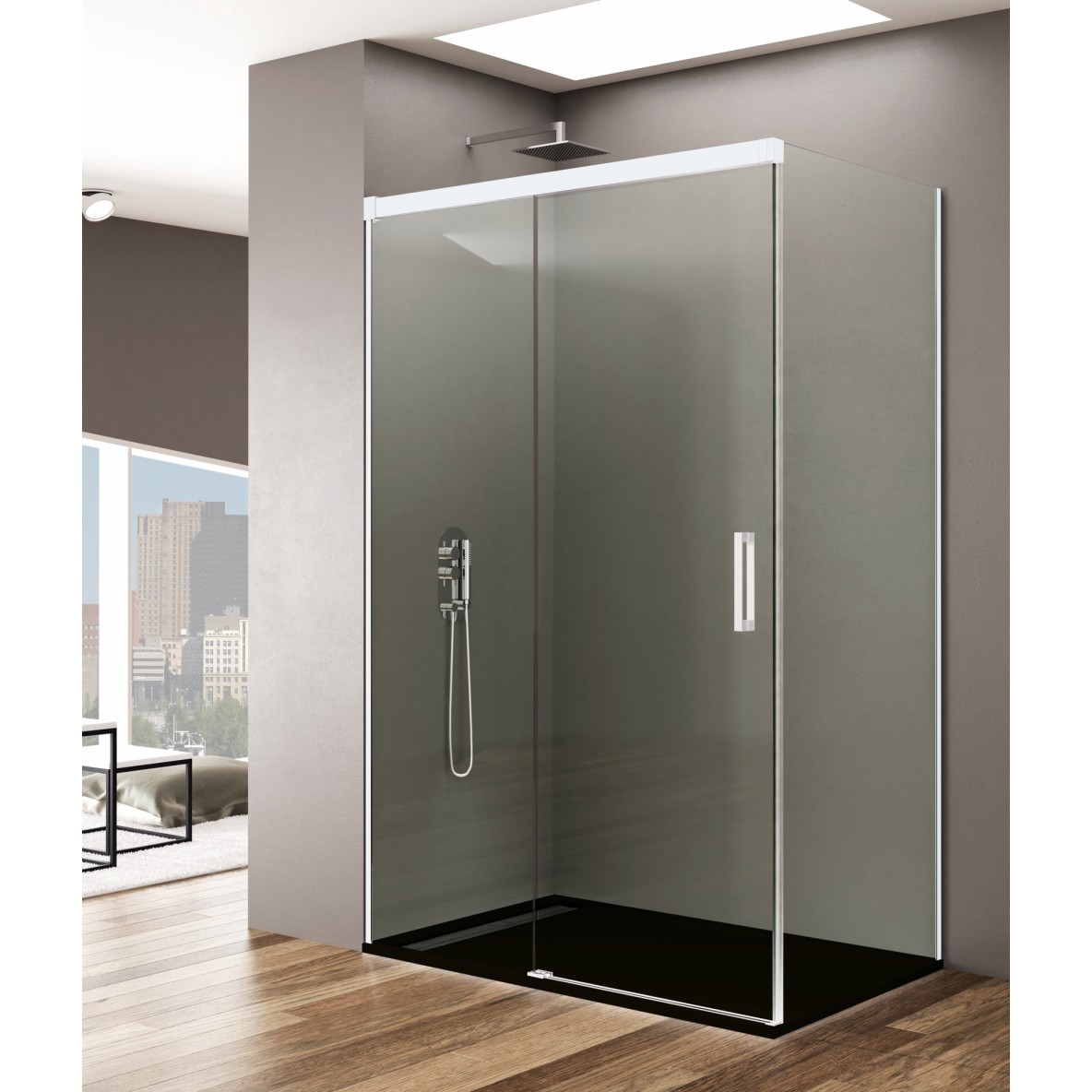 Porte coulissante fermeture sur verre fixe BASIC