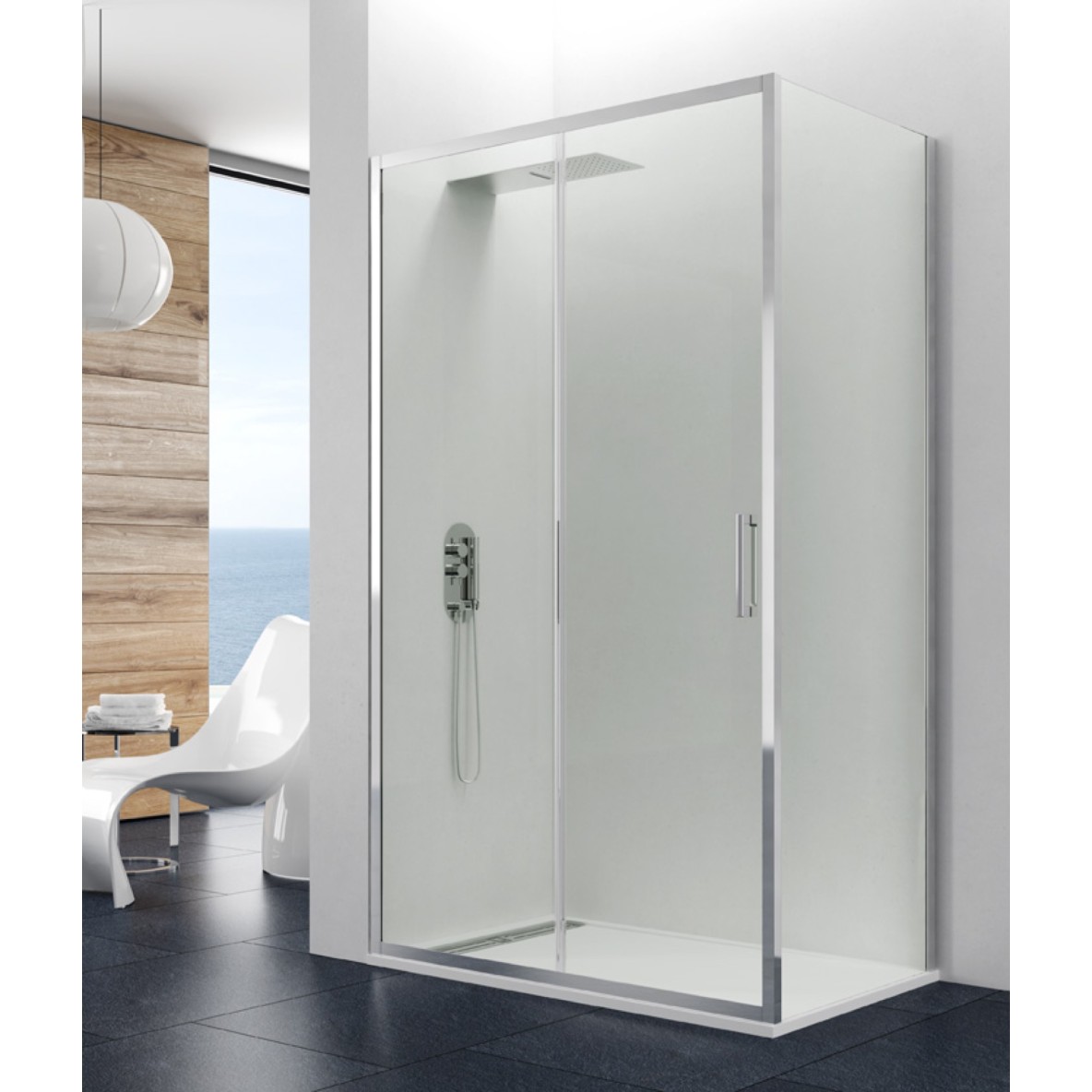 Porte coulissante fermeture sur verre fixe PRESTIGE TITAN