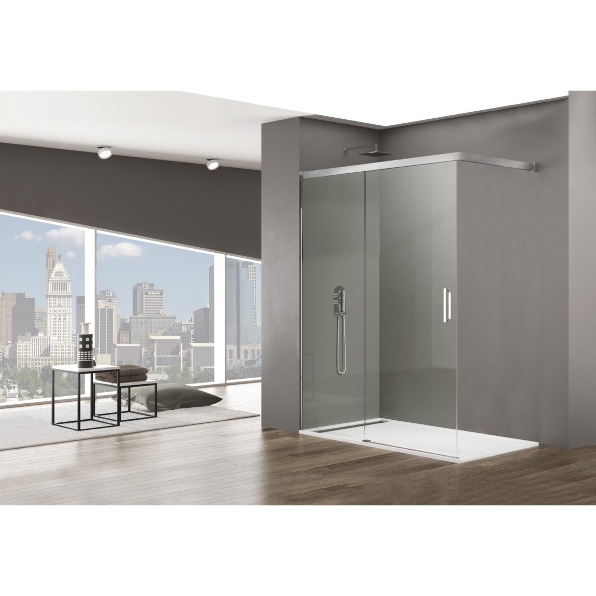 Porte coulissante frontale en accès d'angle libre BASIC FREE