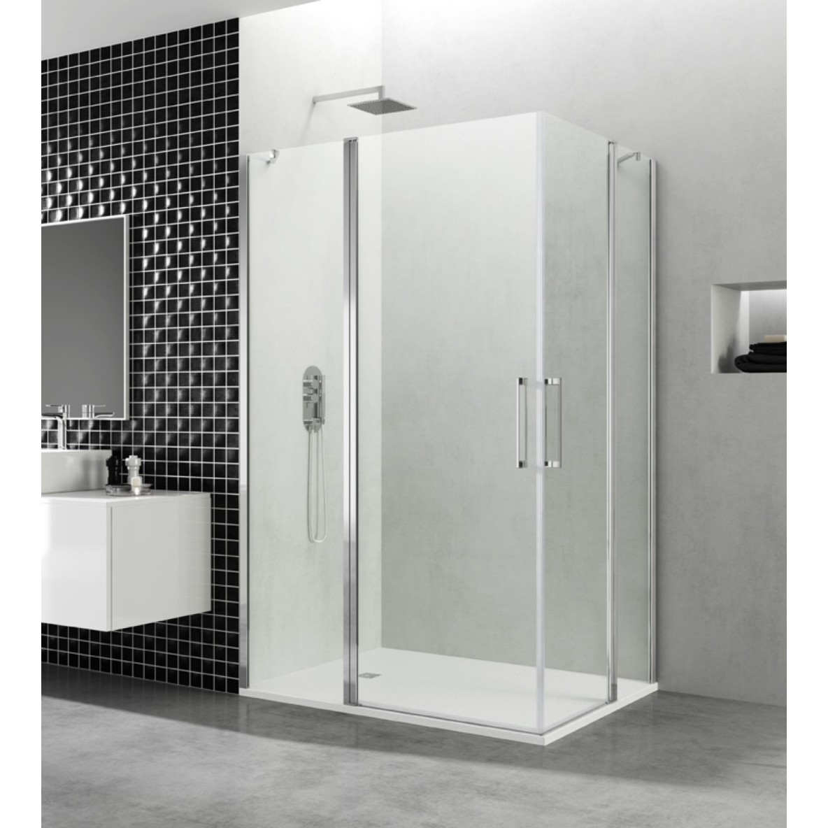 Double parois fixe + double porte battante ouverture d'angle OPEN COMBI H