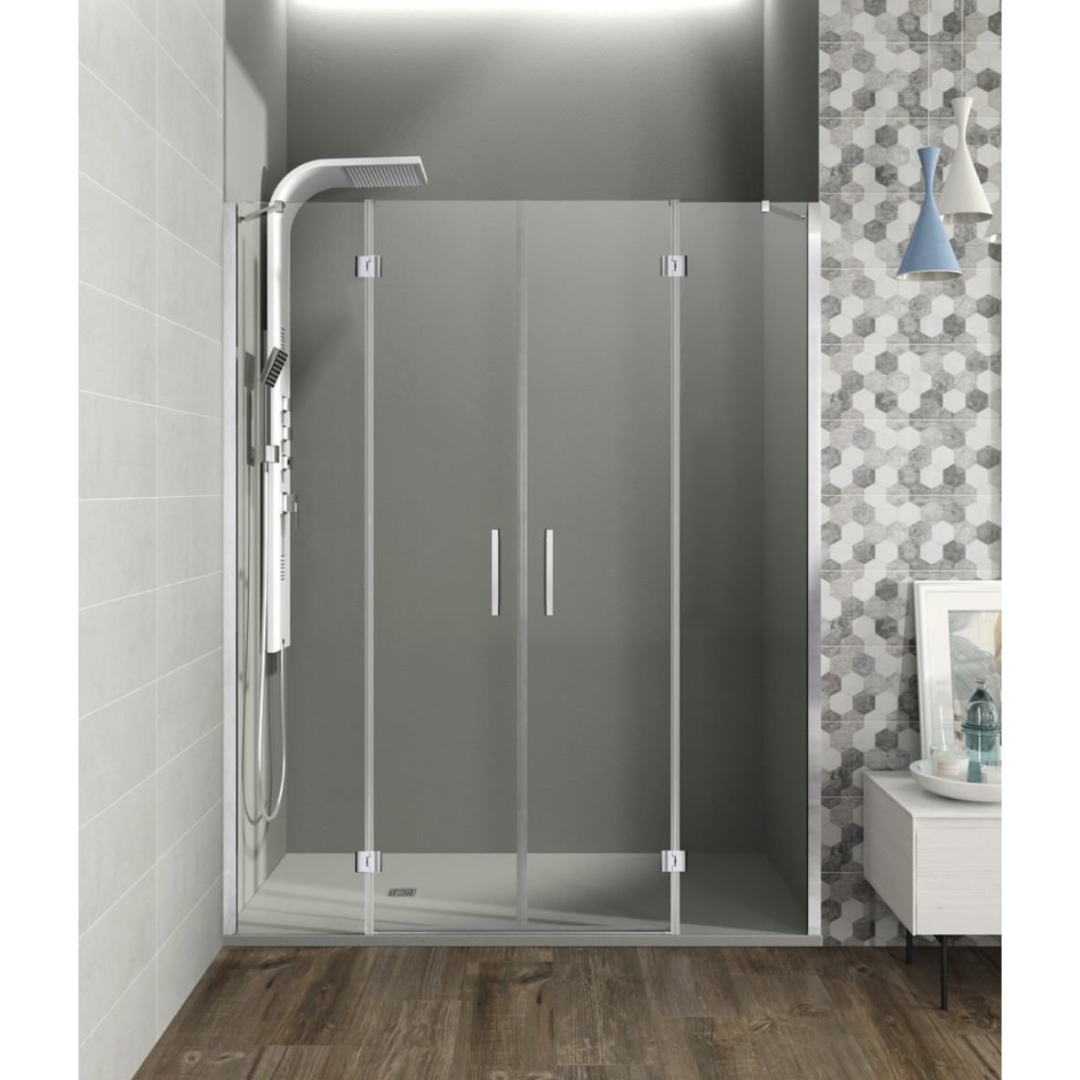 Double porte battante entre 2 parois fixe frontale GLASS COMBI G